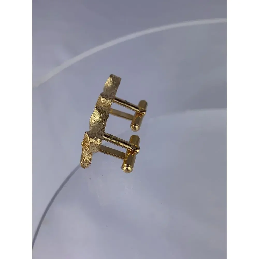 Aurora Borealis Rhinestone Gold Tone Cufflinks Modernist Lyre Unique Vintage